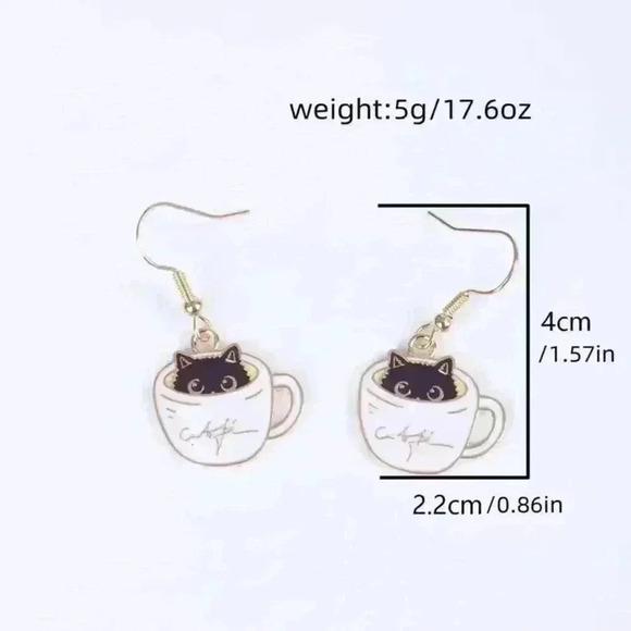 Lovely Kitty In A Coffee Cup Earrings - Picture 6 of 6
